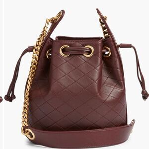 Saint Laurent Cassandre Mini Quilted Leather Bucket Shoulder Bag in Burgundy NWT